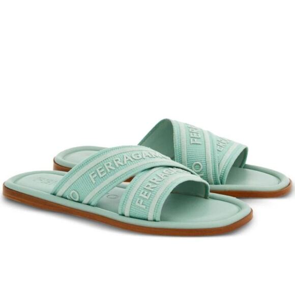 NIB$775 Ferragamo Laurene Logo Print Straps Flat Slides Sandals 6 C, 36.5 - Picture 6 of 16